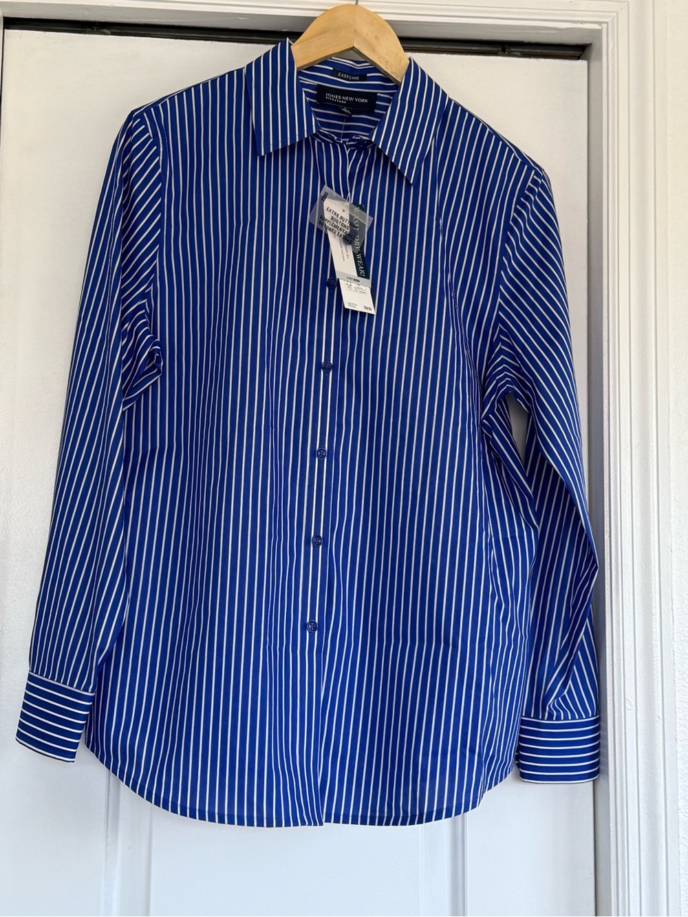 Jones New York Blue and White Vertical Stripe Button-Front Shirt